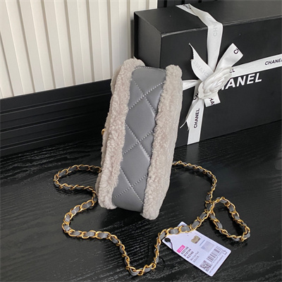 Chanel Mini Flap Bag Shearling Lambskin & Gold-Tone Metal Grey AS5148
