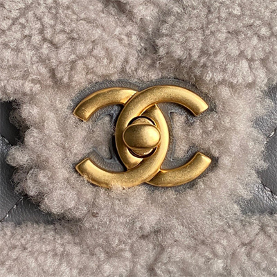 Chanel Mini Flap Bag Shearling Lambskin & Gold-Tone Metal Grey AS5148