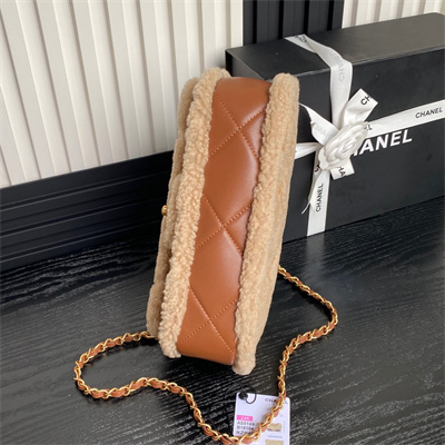 Chanel Flap Bag Shearling Lambskin & Gold-Tone Metal Beige/Brown AS5149