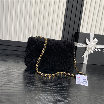 Chanel Flap Bag Shearling Lambskin & Gold-Tone Metal Black AS5149