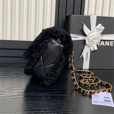 Chanel Flap Bag Shearling Lambskin & Gold-Tone Metal Black AS5149