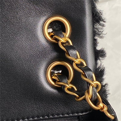 Chanel Flap Bag Shearling Lambskin & Gold-Tone Metal Black AS5149