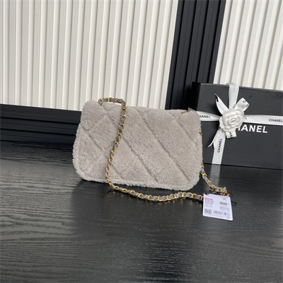 Chanel Flap Bag Shearling Lambskin & Gold-Tone Metal Grey AS5149