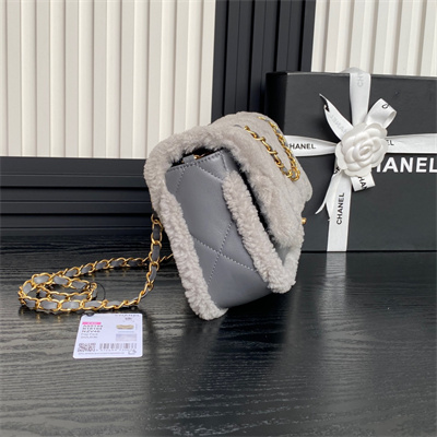 Chanel Flap Bag Shearling Lambskin & Gold-Tone Metal Grey AS5149