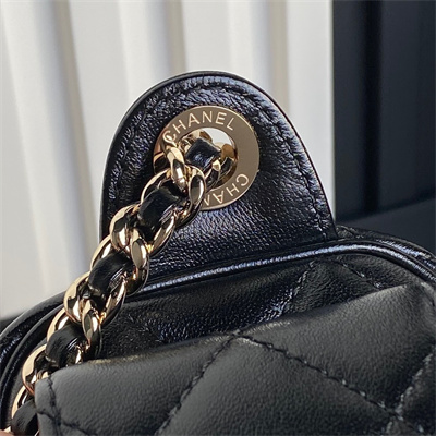 Chanel Small Camera Case Shiny Crumpled Lambskin & Gold-Tone Metal  Black AS5220