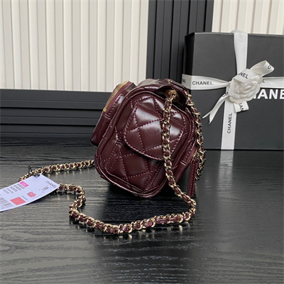 Chanel Small Camera Case Shiny Crumpled Lambskin & Gold-Tone Metal Burgundy AS5220