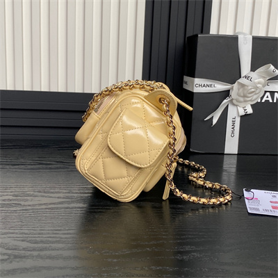 Chanel Small Camera Case Shiny Crumpled Lambskin & Gold-Tone Metal Beige AS5220