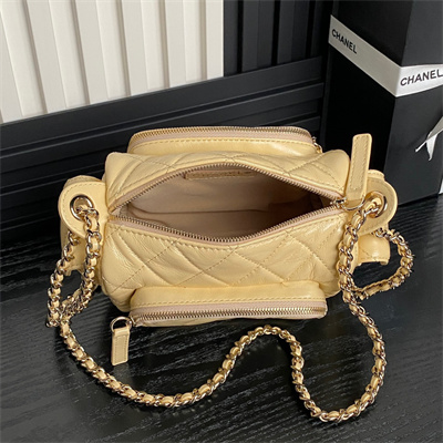 Chanel Small Camera Case Shiny Crumpled Lambskin & Gold-Tone Metal Beige AS5220