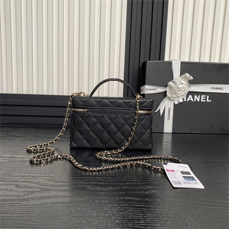 Chanel Long Vanity with chain Grained Calfskin & Gold-Tone Metal Black AP4407
