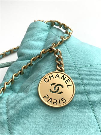 Chanel 22 Mini Handbag Canvas and Gold Tone Metal Green AS3980