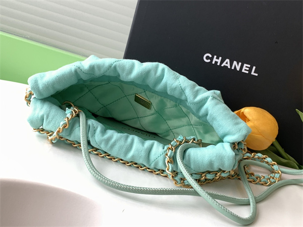 Chanel 22 Mini Handbag Canvas and Gold Tone Metal Green AS3980