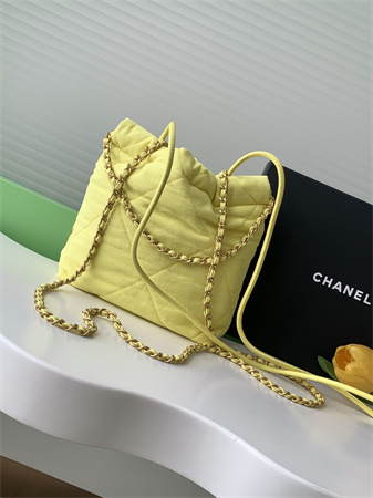 Chanel 22 Mini Handbag Canvas and Gold Tone Metal Yellow AS3980