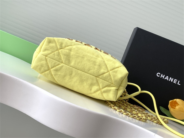 Chanel 22 Mini Handbag Canvas and Gold Tone Metal Yellow AS3980