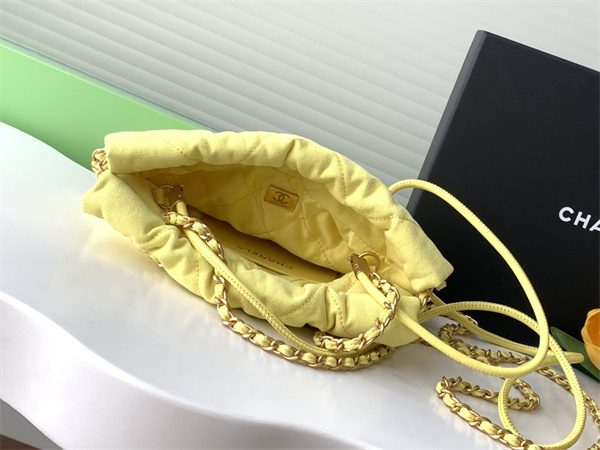 Chanel 22 Mini Handbag Canvas and Gold Tone Metal Yellow AS3980
