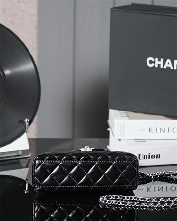 Cha.nel Mini Shopping Bag Kelly Bag Shiny Aged Calfskin Silver-Tone Metal Black AS4416