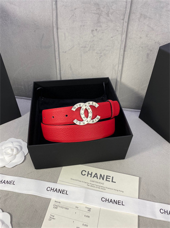 Chanel Belts In Calfskin 30MM Gold/Silver Hardware Red