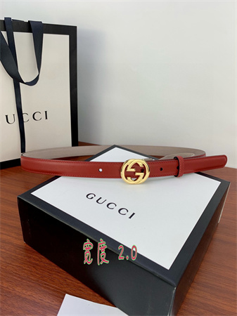 Gucci Belts In Red Calfskin 20MM Gold/Silver Hardware