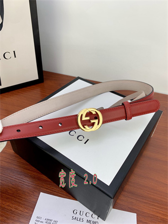 Gucci Belts In Red Calfskin 20MM Gold/Silver Hardware
