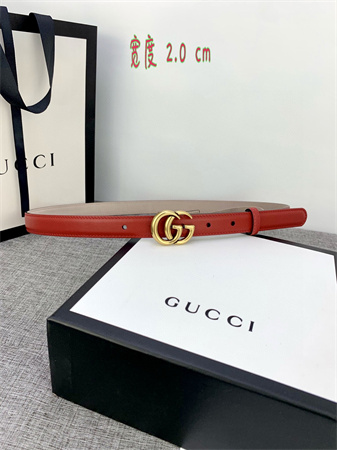 Gucci Belts In Red Calfskin 20MM Gold Hardware