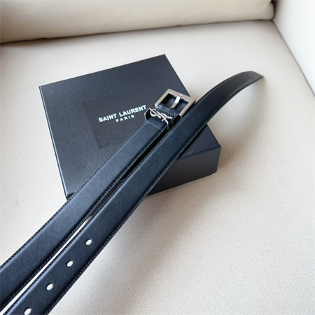 YSL Belts In Leather 30MM Silver Hardware Black