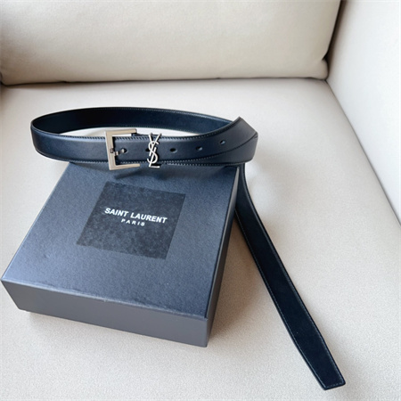 YSL Belts In Leather 30MM Silver Hardware Black