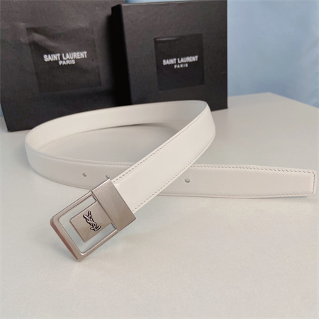 YSL Belts In Leather 30MM Silver Hardware White