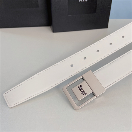 YSL Belts In Leather 30MM Silver Hardware White