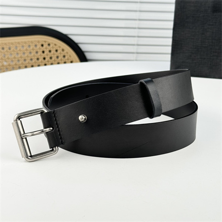 YSL Belts In Leather 35MM Silver Hardware Black