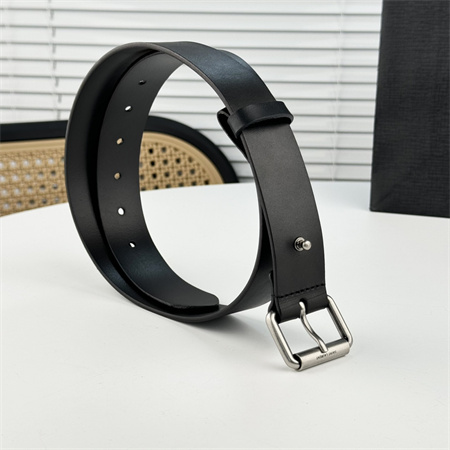 YSL Belts In Leather 35MM Silver Hardware Black