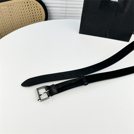 YSL Belts In Leather 35MM Silver Hardware Black