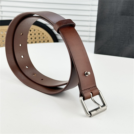 YSL Belts In Leather 35MM Silver Hardware Brown