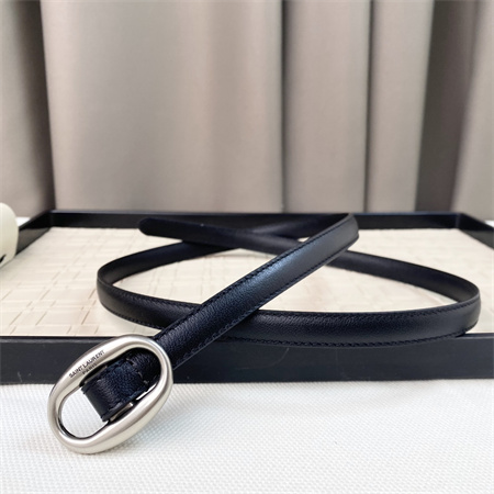 YSL Belts In Leather 15MM Silver Hardware Black
