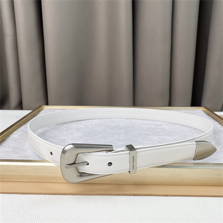 YSL Belts In Leather 25MM Silver Hardware White