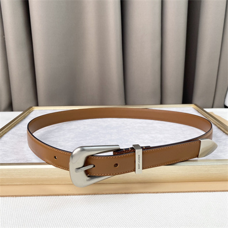 YSL Belts In Leather 25MM Silver Hardware Brown