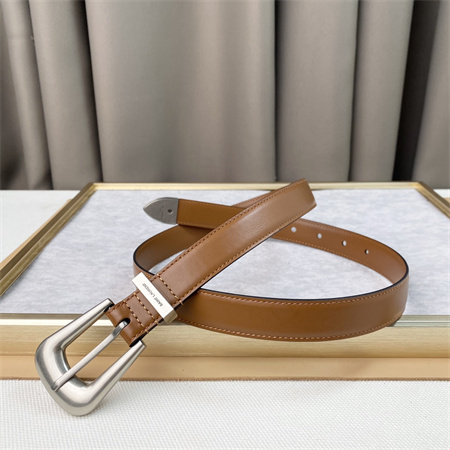 YSL Belts In Leather 25MM Silver Hardware Brown