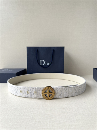 Dior Belts In Beige Jacquard Canvas & Calfskin 35MM Gold Hardware