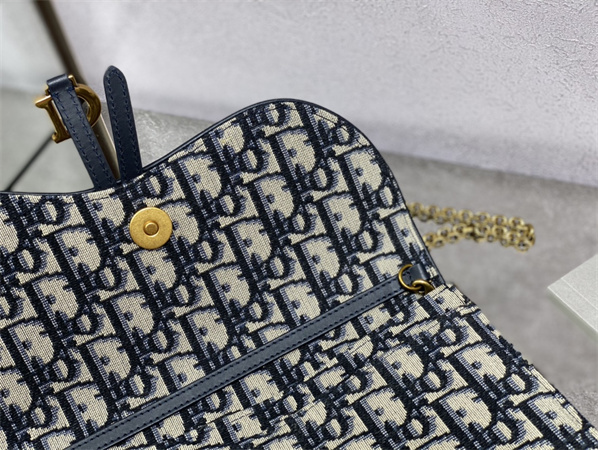CD Saddle Pouch With Chain Blue Dior Oblique Jacquard