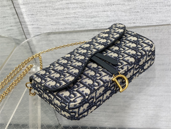 CD Saddle Pouch With Chain Blue Dior Oblique Jacquard