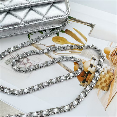 Chanel Wallet On Chain Lambskin Silver Tone Metal Silver AP0250