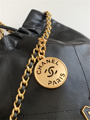 Cha.nel 22 Mini Handbag Grained Calfskin Gold Tone Metal Black AS3980