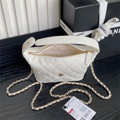 Chanel Small Hobo Bag Grained Calfskin & Gold-Tone Metal White AP4386