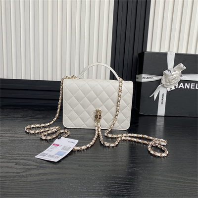 Chanel Clutch with Chain Grained Calfskin & Gold-Tone Metal White AP4406