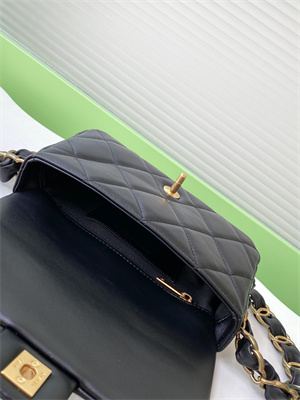 Cha.nel Small Flap Bag Lambskin & Gold-Tone Metal Black AS5174