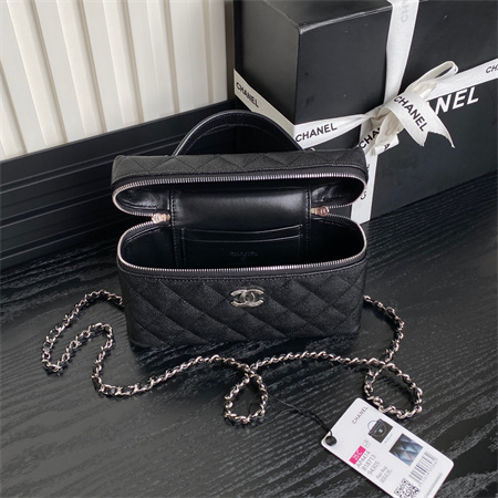 Chanel Vanity with chain Grained Calfskin & Silver-Tone Metal Black AP4414