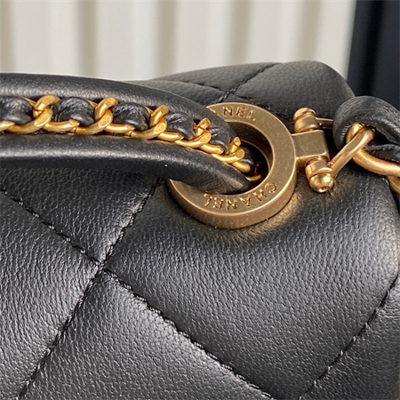 Chanel Mini Flap Bag With Top Handle Lambskin Gold Tone Metal Black Color AS5298