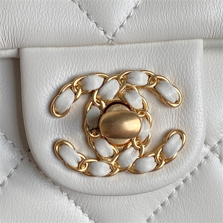 Chanel Mini Flap Bag With Top Handle Lambskin Gold Tone Metal White Color AS5298