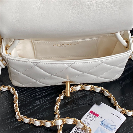 Chanel Mini Flap Bag With Top Handle Lambskin Gold Tone Metal White Color AS5298
