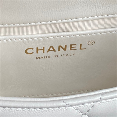 Chanel Mini Flap Bag With Top Handle Lambskin Gold Tone Metal White Color AS5298