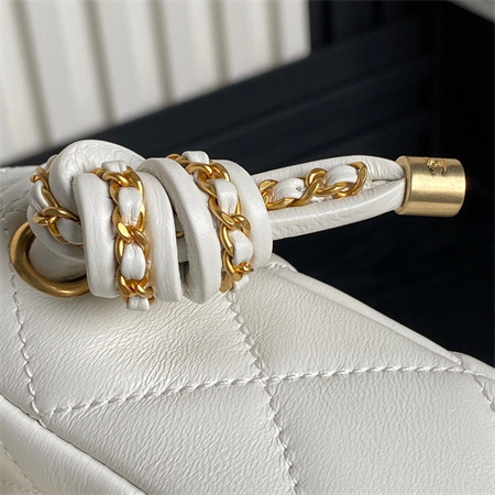 Chanel Flap Bag With Top Handle Lambskin Gold Tone Metal White Color AS5317