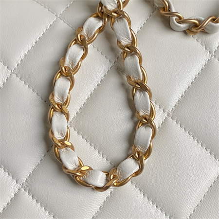 Chanel Flap Bag With Top Handle Lambskin Gold Tone Metal White Color AS5317